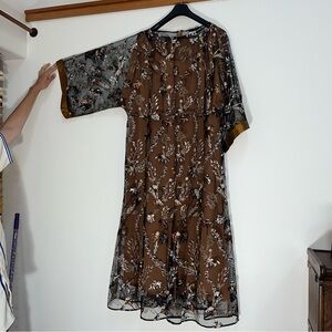 Marina Rinaldi Brown and Black Floral Long Sleeve Dress